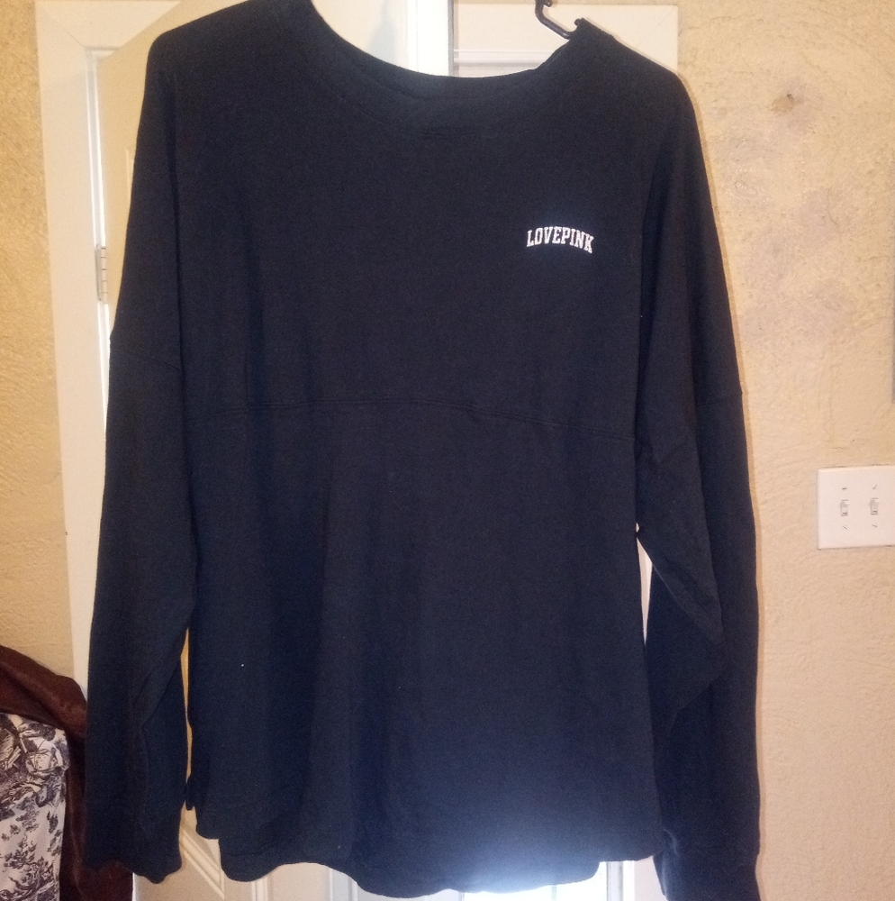 Victoria Secret Pink long sleeve black T shirt size Large